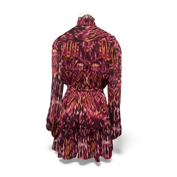 House of Harlow 1960 Mini Dress - Burgundy Chiffon - Ruffle High Neck - Size 6 - Picture 6 of 15